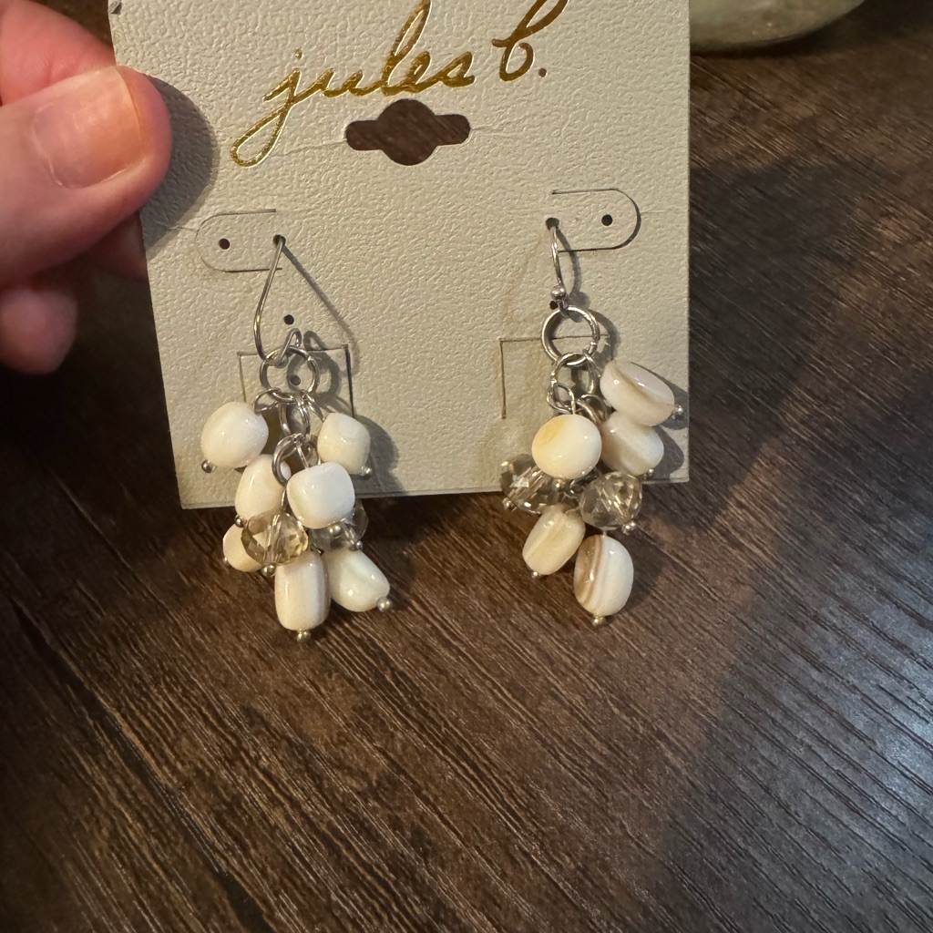 White And Silver Cluster Earrings